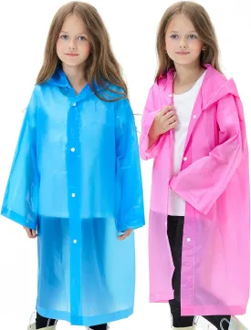 2 Pack Waterproof Raincoats for Kids Reusable,EVA Rain Ponchos Emergency Rain Jacket for Children, Boys and Girls