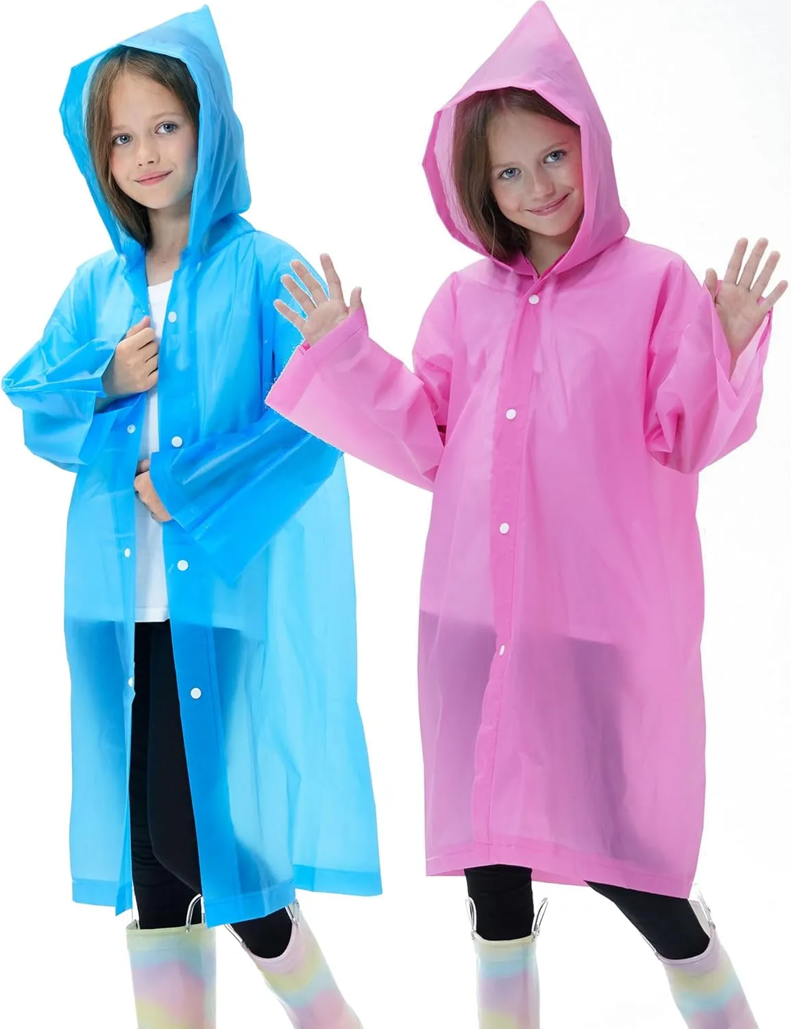 2 Pack Waterproof Raincoats for Kids Reusable,EVA Rain Ponchos Emergency Rain Jacket for Children, Boys and Girls