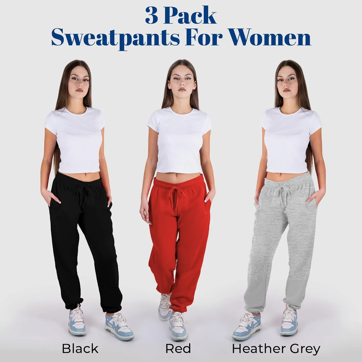 3 Pack Womens Sweatpants Comfortable Fleece Ladies Joggers
