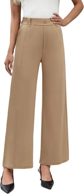 Agenlulu Women's Wide Leg Dress Pants High Waisted Strechy Straight Leg Pants Business Casual Pull On Office Work Slacks
