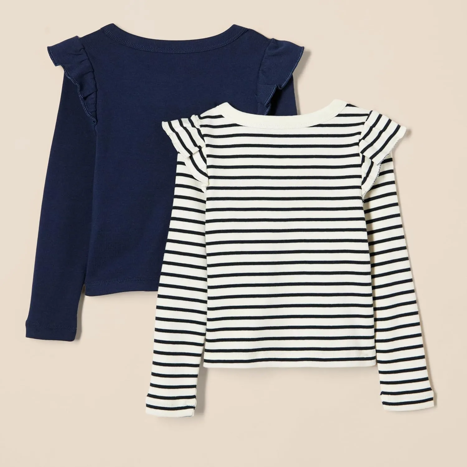 Amazon Essentials Girls and Toddlers' Long Sleeve Ruffle T-Shirt, Pack of 2