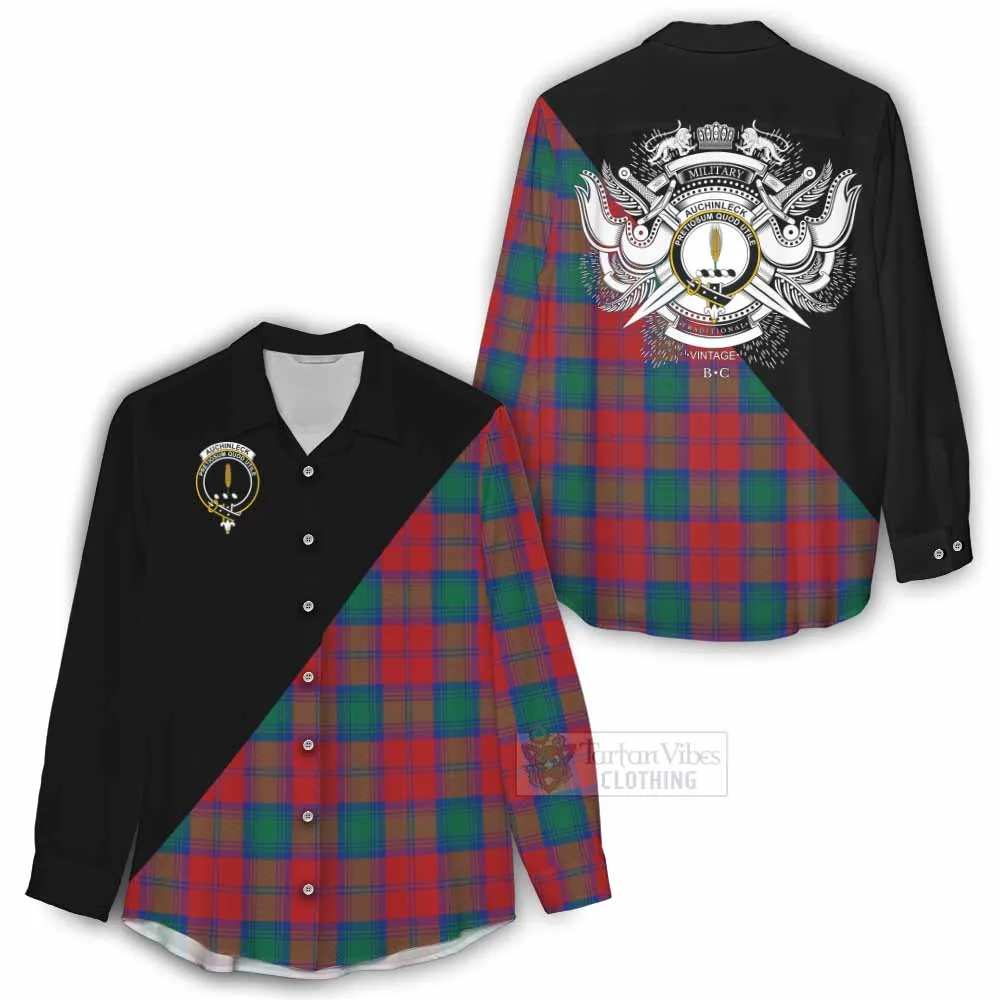 Auchinleck (Affleck) Tartan Women's Casual Shirt with Family Crest and Military Logo Style