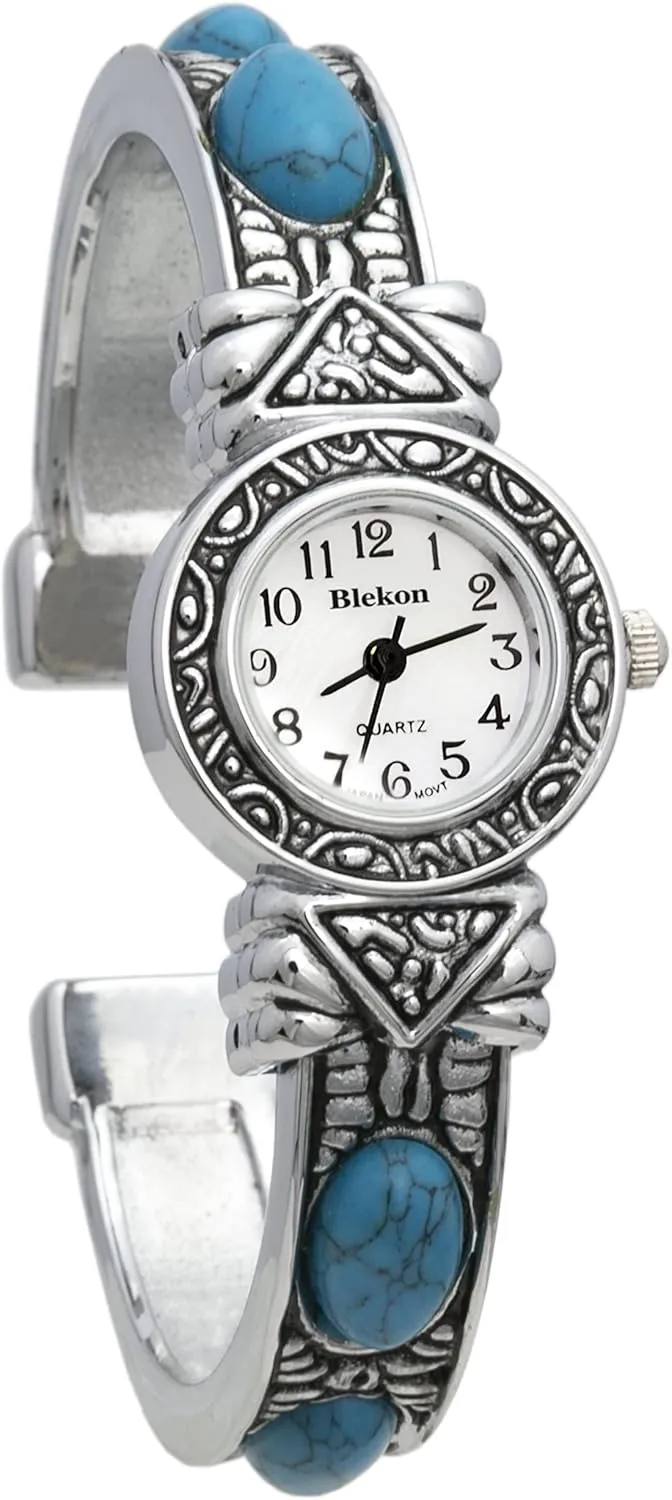 Blekon Stone Studded Watch for Women, 22mm Case Japanese Quartz Movement and Large Cuff Bangle, Best Fits Wrists Measuring 7-8 inches