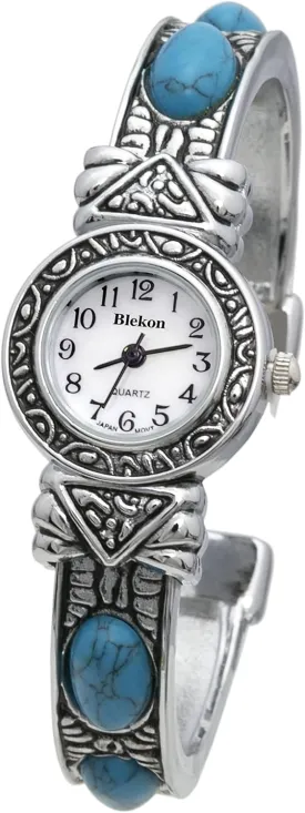 Blekon Stone Studded Watch for Women, 22mm Case Japanese Quartz Movement and Large Cuff Bangle, Best Fits Wrists Measuring 7-8 inches