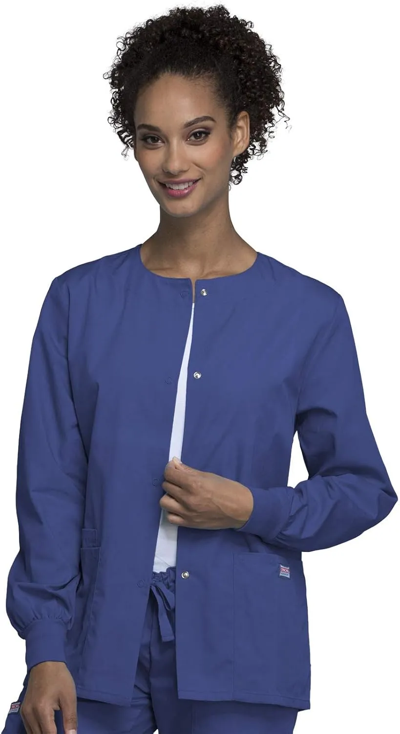 Cherokee scrubs jacket for women, Snap Front Warm-Up Jacket with 3 Pockets and Easy Care - 4350