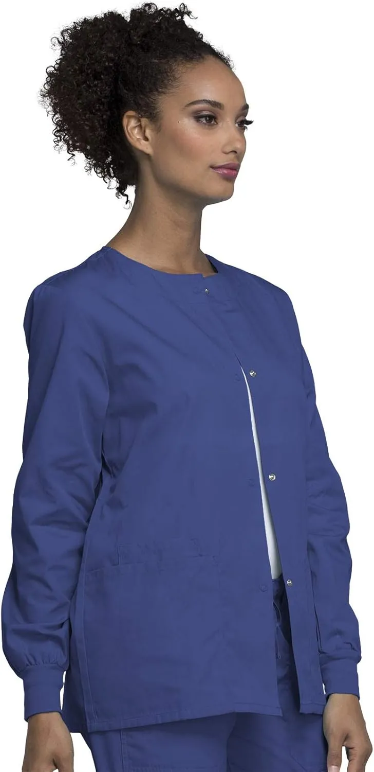 Cherokee scrubs jacket for women, Snap Front Warm-Up Jacket with 3 Pockets and Easy Care - 4350
