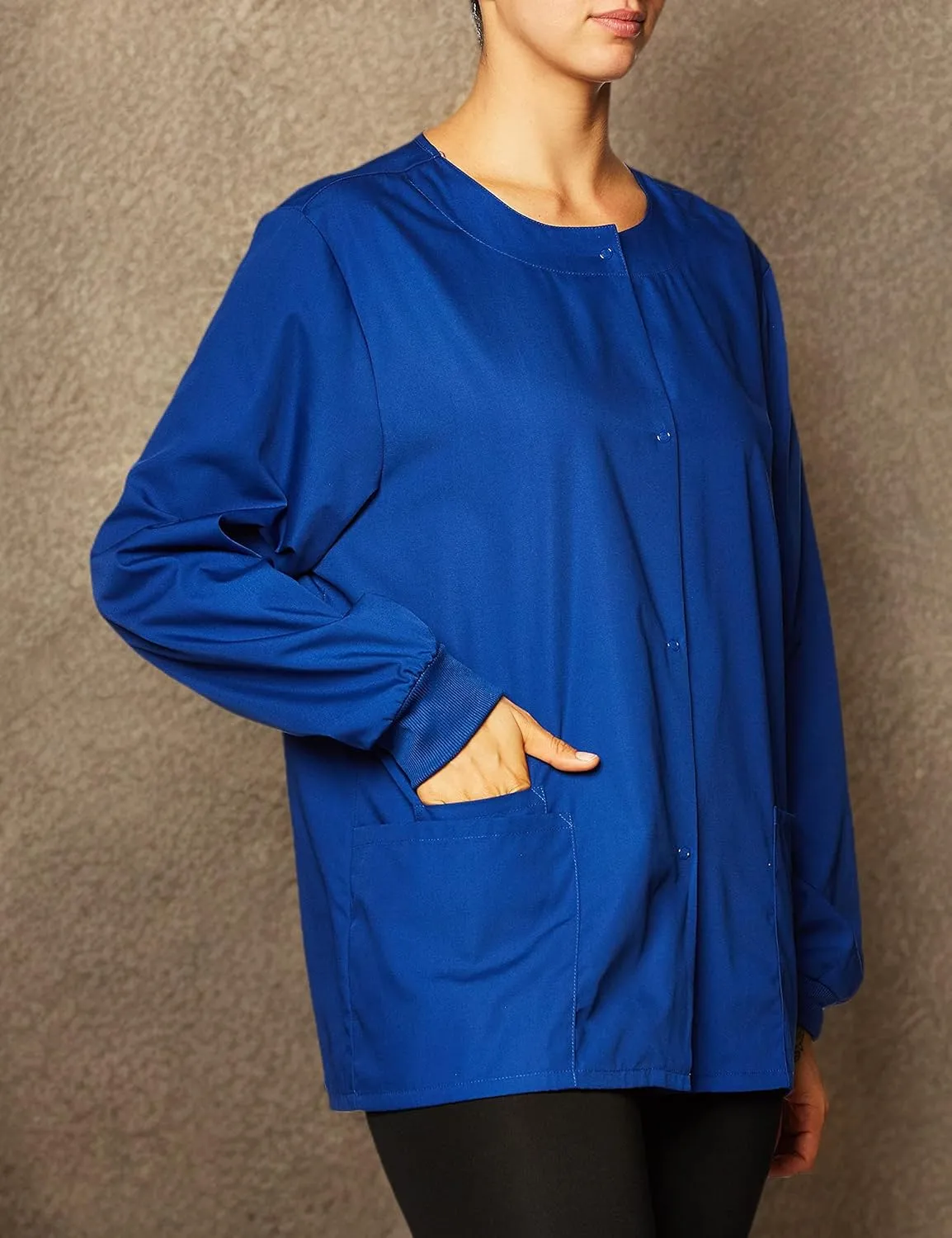 Cherokee scrubs jacket for women, Snap Front Warm-Up Jacket with 3 Pockets and Easy Care - 4350