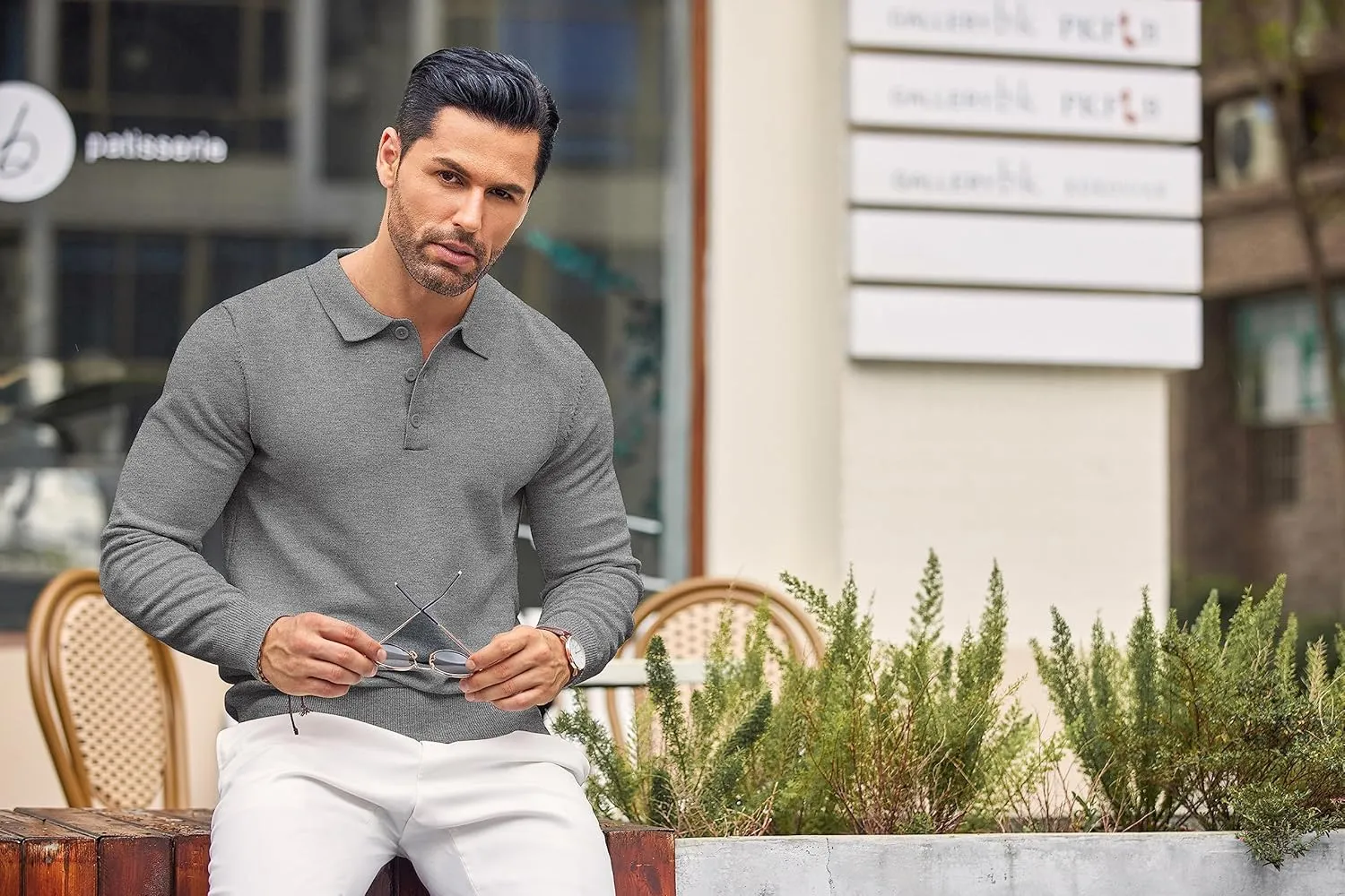 COOFANDY Mens Knit Polo Shirts Casual Long Sleeve Classic Polo Shirts Button Down Golf Shirts