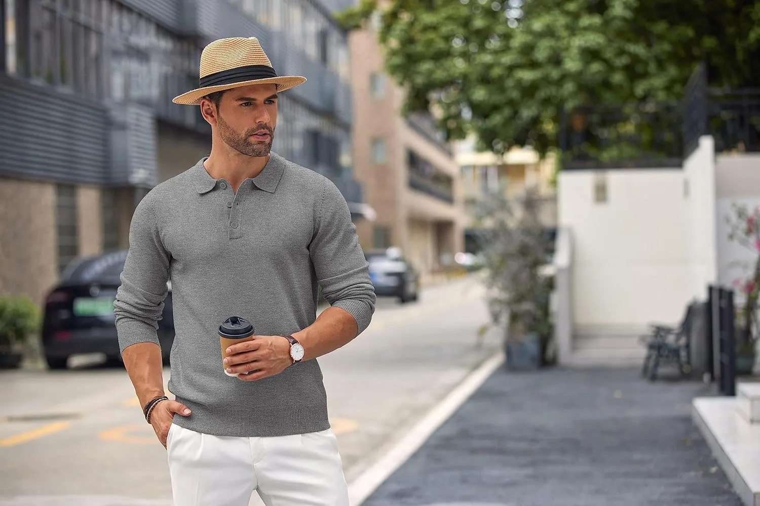 COOFANDY Mens Knit Polo Shirts Casual Long Sleeve Classic Polo Shirts Button Down Golf Shirts