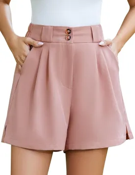 COZYPOIN Dressy Shorts for Women Casual Summer Elastic High Waisted Wide Leg Pleated Work Trouser Short with Pockets