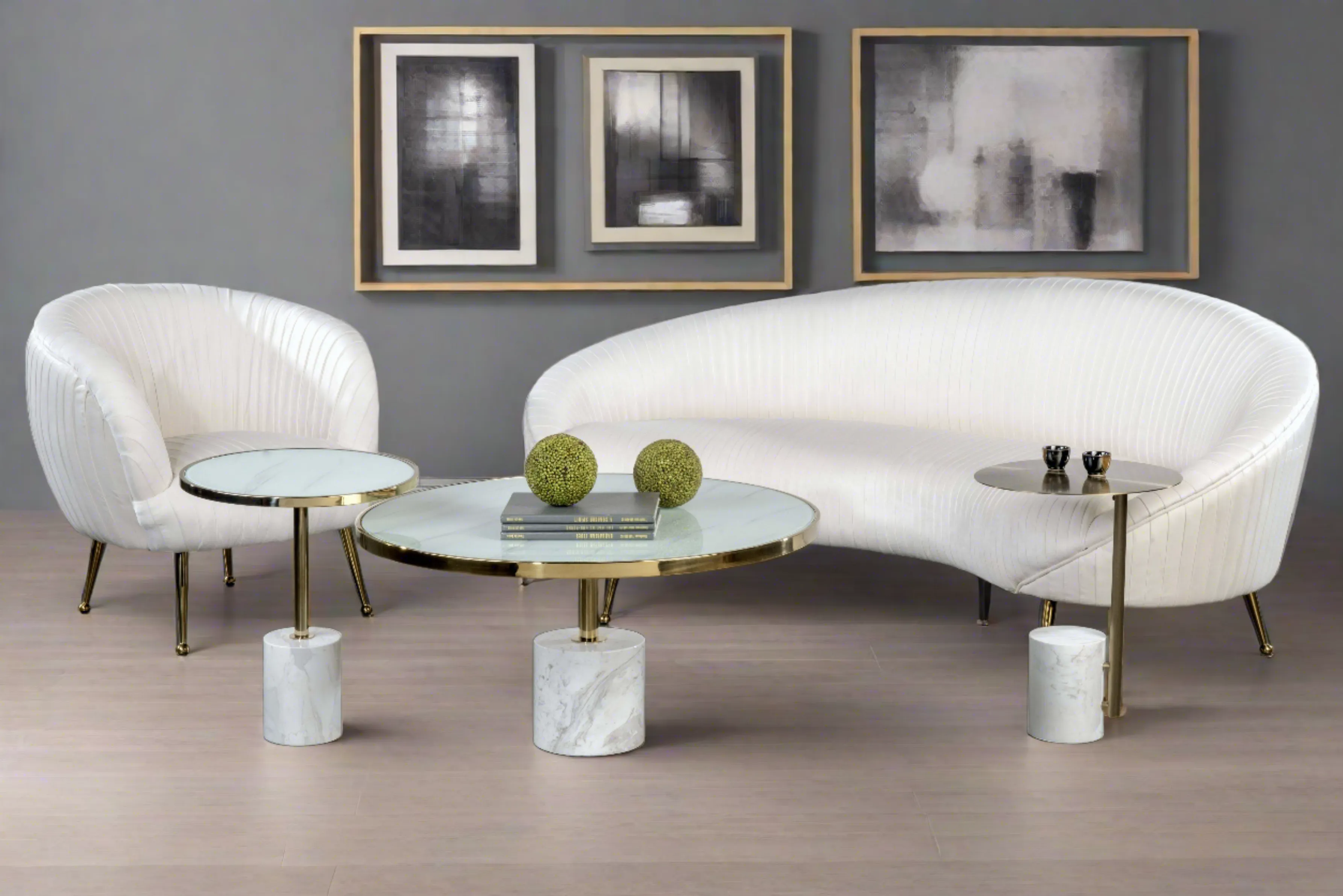 Emmy Marble Base Side Table-White and Gold