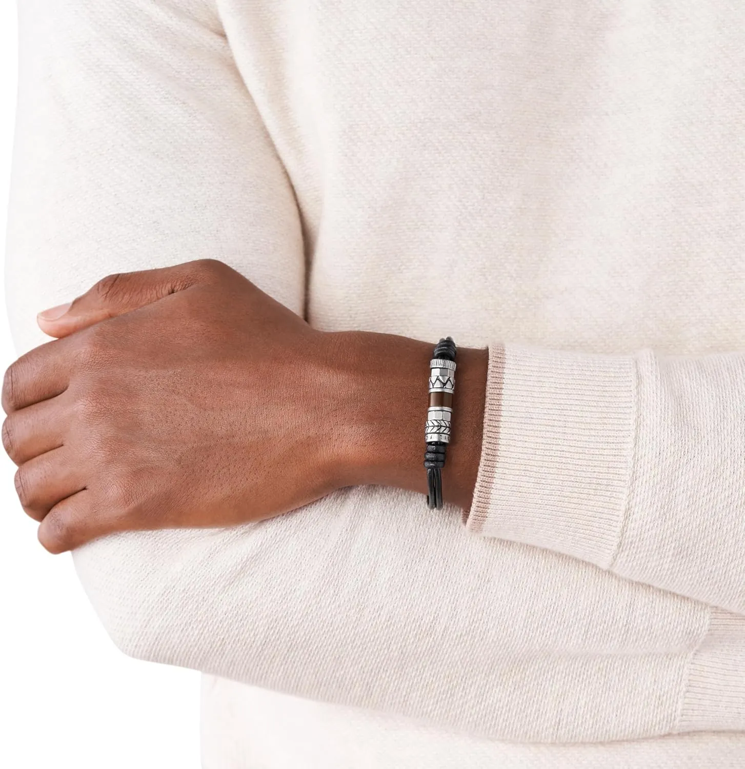 Fossil Men's Stainless Steel and Genuine Leather and/or Beaded Bracelet for Men