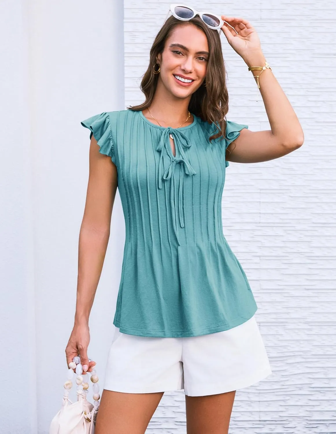 GRACE KARIN Women's Ruffle Cap Sleeve Tunics Summer Tie Front Dressy Casual Blouse Elegant Work Tops for Women 2025