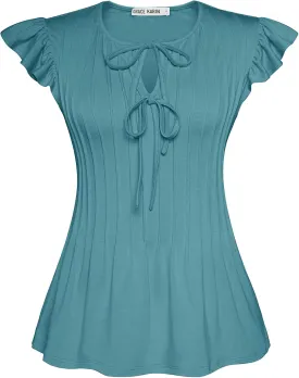 GRACE KARIN Women's Ruffle Cap Sleeve Tunics Summer Tie Front Dressy Casual Blouse Elegant Work Tops for Women 2025