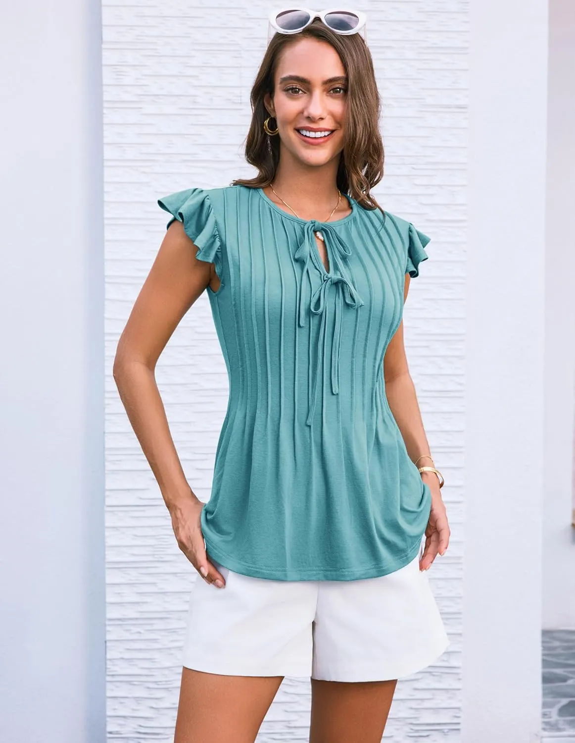 GRACE KARIN Women's Ruffle Cap Sleeve Tunics Summer Tie Front Dressy Casual Blouse Elegant Work Tops for Women 2025