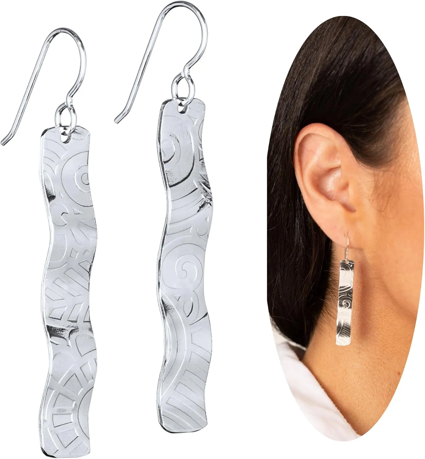 Handcrafted .925 Solid Sterling Silver Dangle Earrings by Tahmi | Lightweight Long Wavy Sculpted Drop Earrings | Elegant Silver Jewelry Gift Idea for Women, Hypoallergenic & Tarnish-Resistant