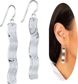 Handcrafted .925 Solid Sterling Silver Dangle Earrings by Tahmi | Lightweight Long Wavy Sculpted Drop Earrings | Elegant Silver Jewelry Gift Idea for Women, Hypoallergenic & Tarnish-Resistant