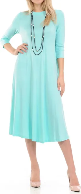 iconic luxe Women's Swing Midi Dress  3/4 Sleeve Flowy A-Line Tunic  Soft, Stretchy, Comfortable, and Versatile