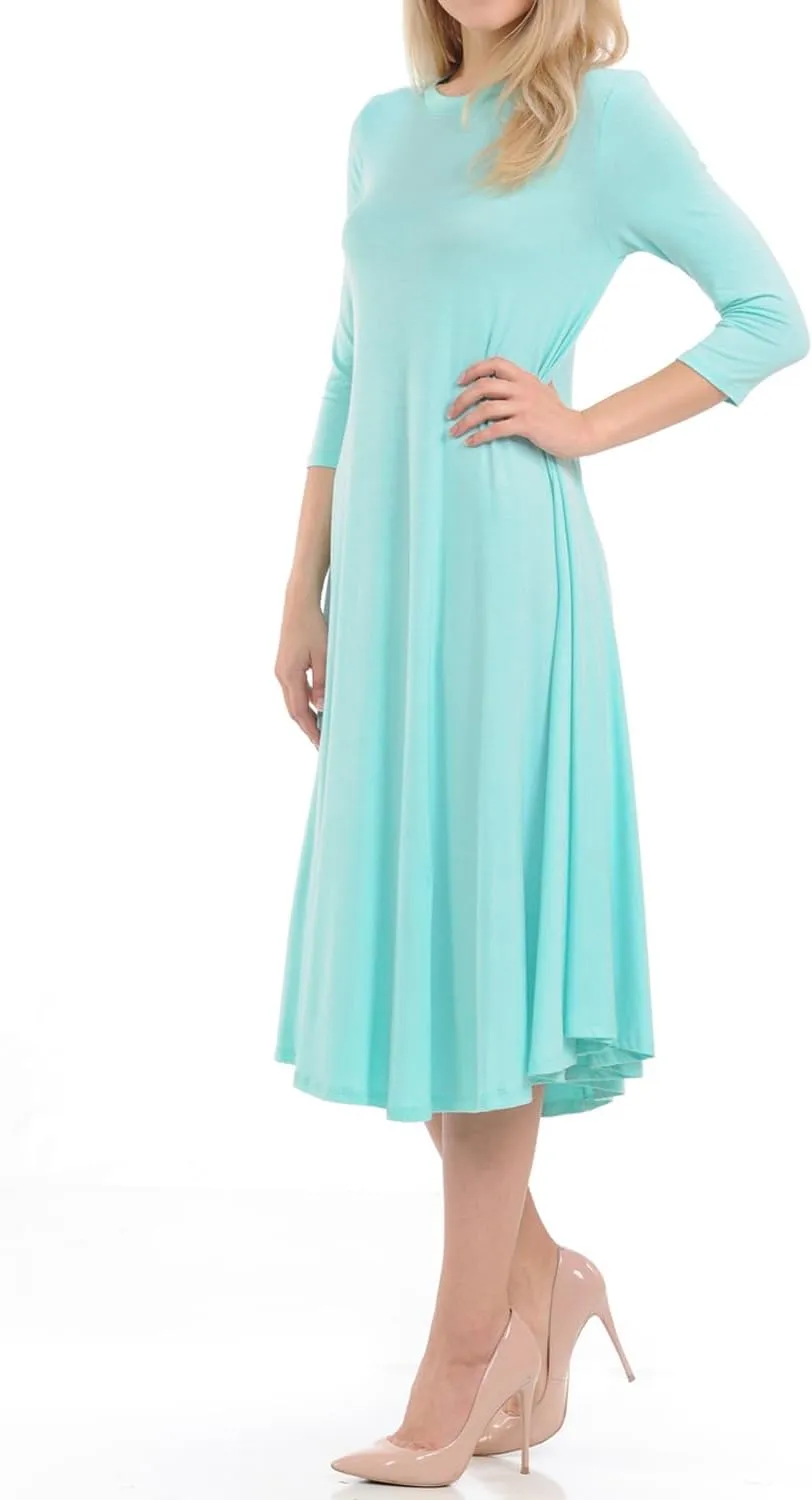 iconic luxe Women's Swing Midi Dress  3/4 Sleeve Flowy A-Line Tunic  Soft, Stretchy, Comfortable, and Versatile