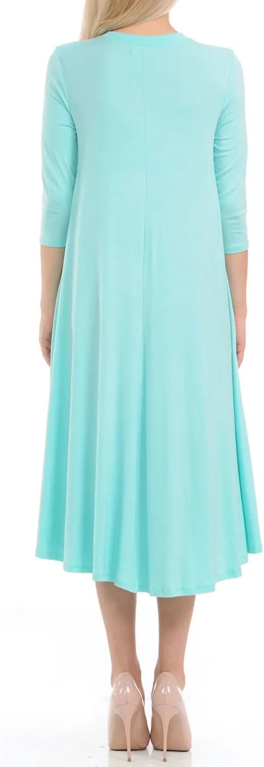 iconic luxe Women's Swing Midi Dress  3/4 Sleeve Flowy A-Line Tunic  Soft, Stretchy, Comfortable, and Versatile