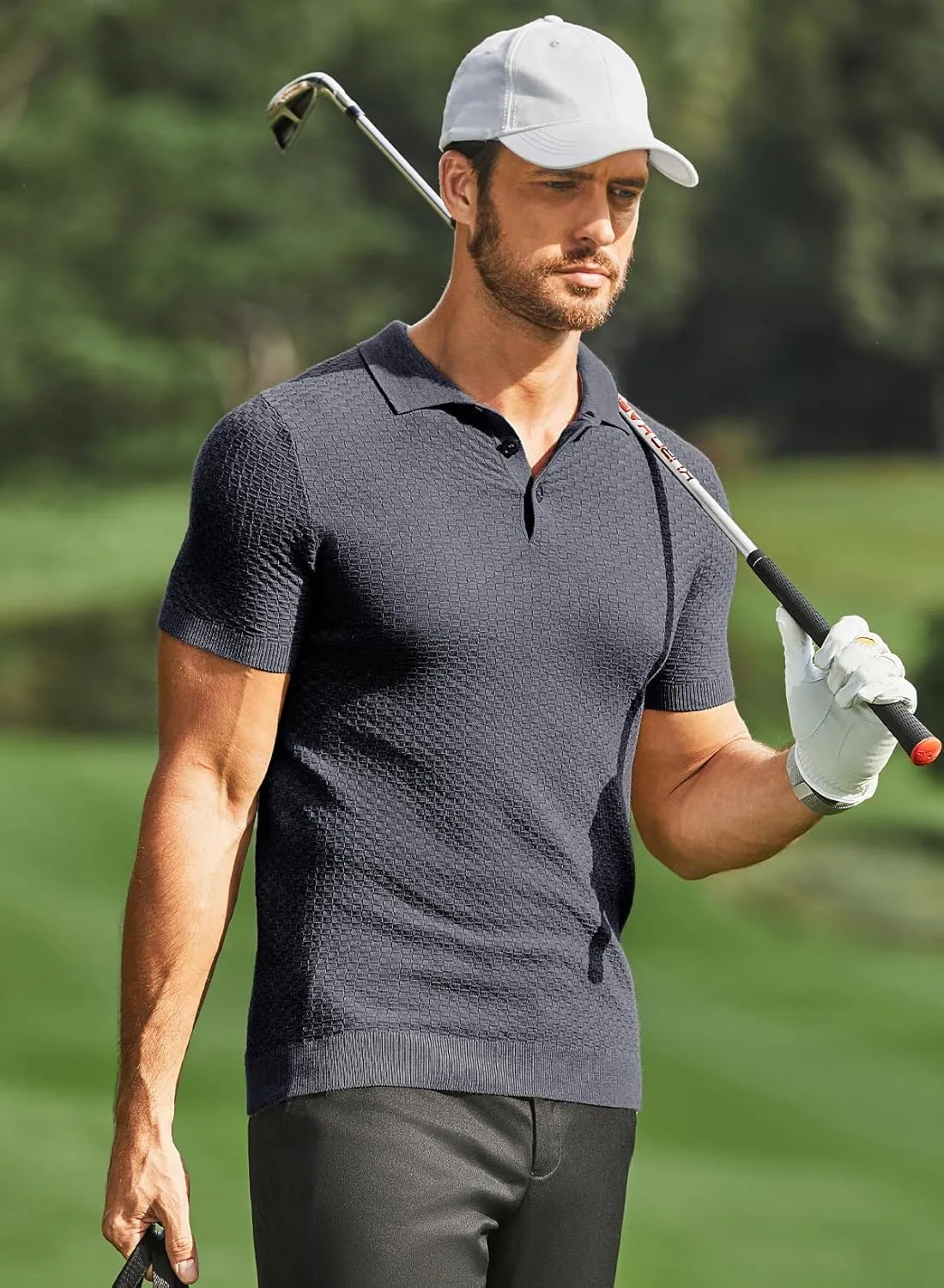 JMIERR Mens Knit Polo Shirts Classic Button Basic Textured T Shirts Casual Slim Fit Short Sleeve Summer Golf Tee Shirt