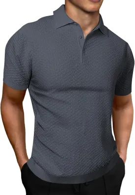 JMIERR Mens Knit Polo Shirts Classic Button Basic Textured T Shirts Casual Slim Fit Short Sleeve Summer Golf Tee Shirt