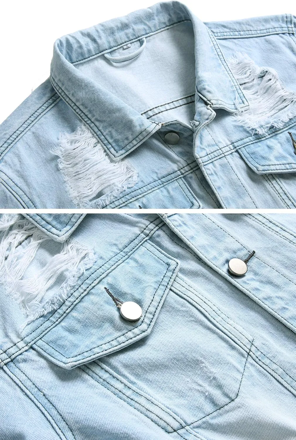 LAMKUKU Mens Denim Jacket Ripped Slim Jean Jacket Coat for Men