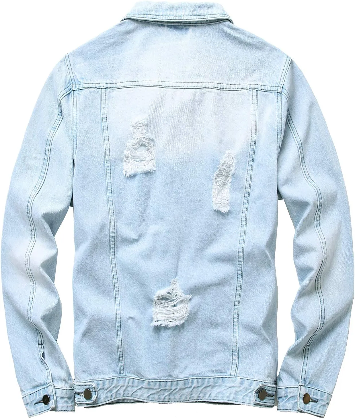 LAMKUKU Mens Denim Jacket Ripped Slim Jean Jacket Coat for Men