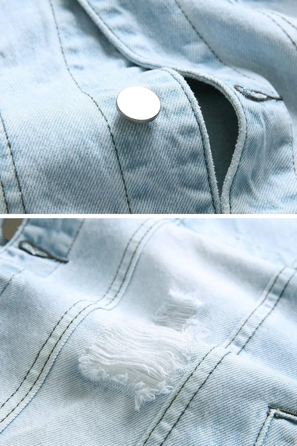LAMKUKU Mens Denim Jacket Ripped Slim Jean Jacket Coat for Men