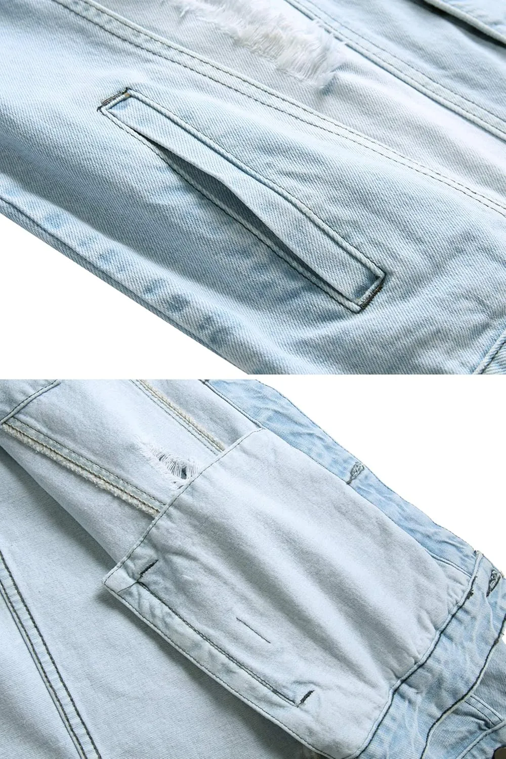 LAMKUKU Mens Denim Jacket Ripped Slim Jean Jacket Coat for Men