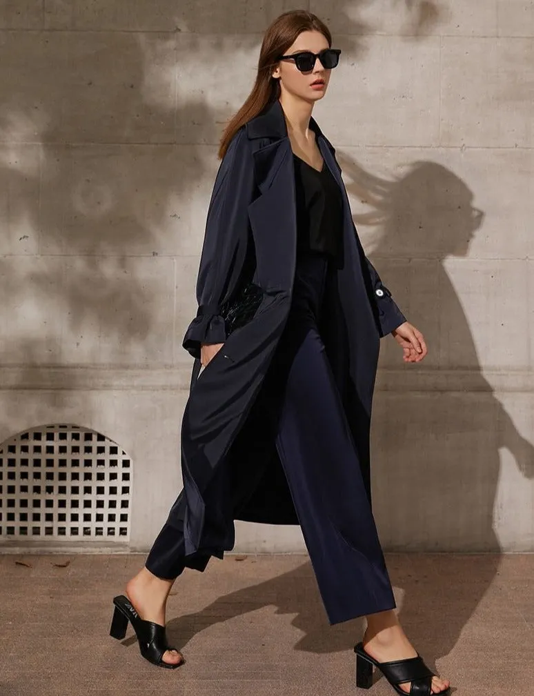 Lapel Patchwork Double Breasted Trench Coat