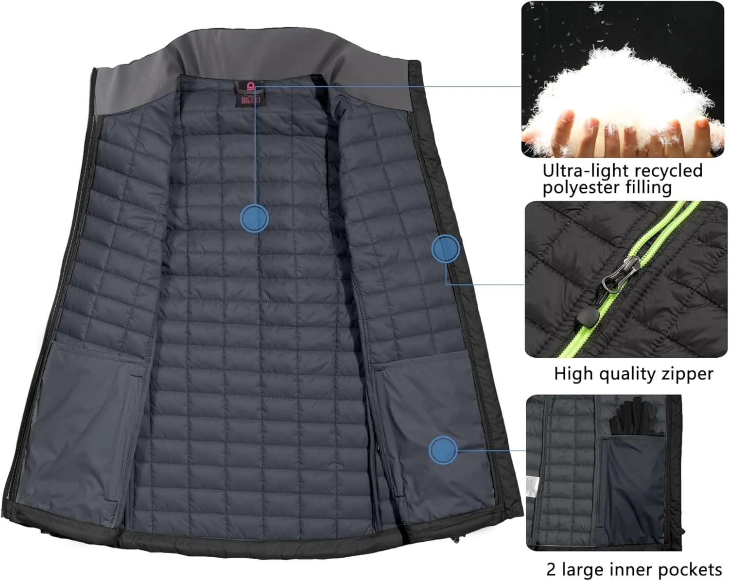 Little Donkey Andy Women's Puffer Vest, Lightweight Warm Sleeveless Jacket for Hiking Travel Golf