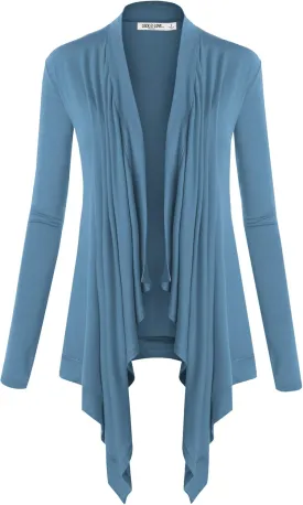 Lock and Love Women's Draped Front Open Asymmetrical Cardigan - Casual Long Sleeve Lightweight Duster