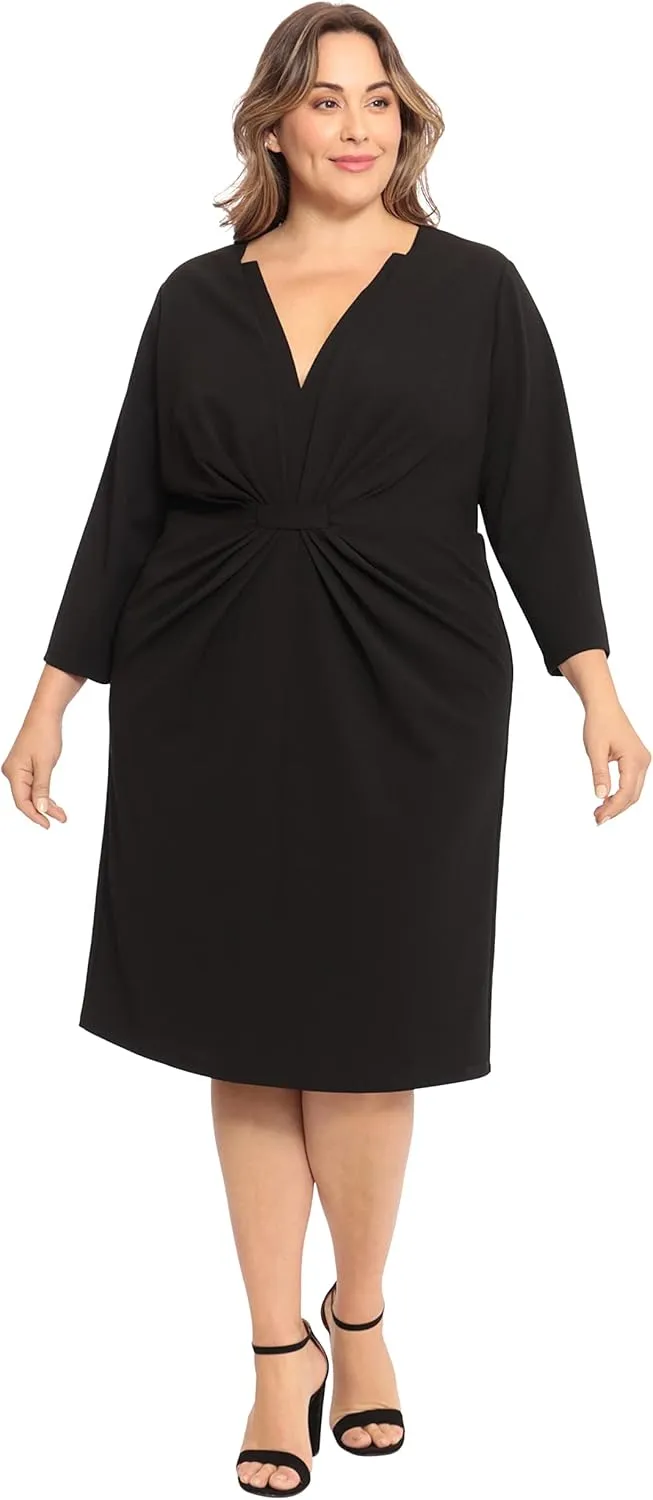 Maggy London Women's Plus Size Notched V-Neck Sophisticated Sheath Dress Event Office Workwear Guest of
