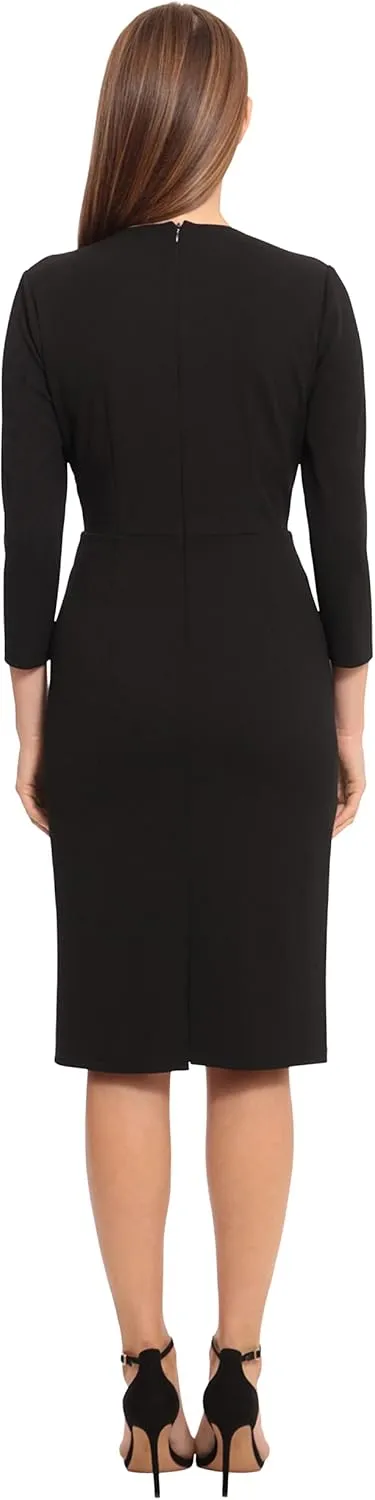 Maggy London Women's Plus Size Notched V-Neck Sophisticated Sheath Dress Event Office Workwear Guest of