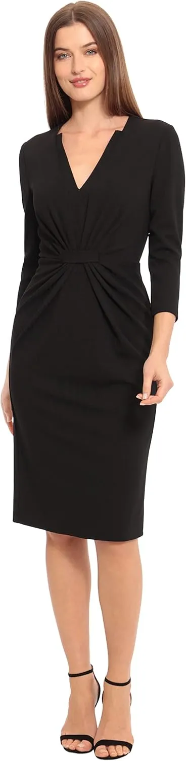 Maggy London Women's Plus Size Notched V-Neck Sophisticated Sheath Dress Event Office Workwear Guest of