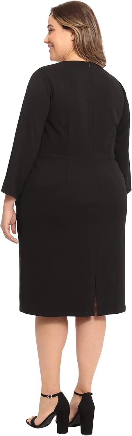 Maggy London Women's Plus Size Notched V-Neck Sophisticated Sheath Dress Event Office Workwear Guest of