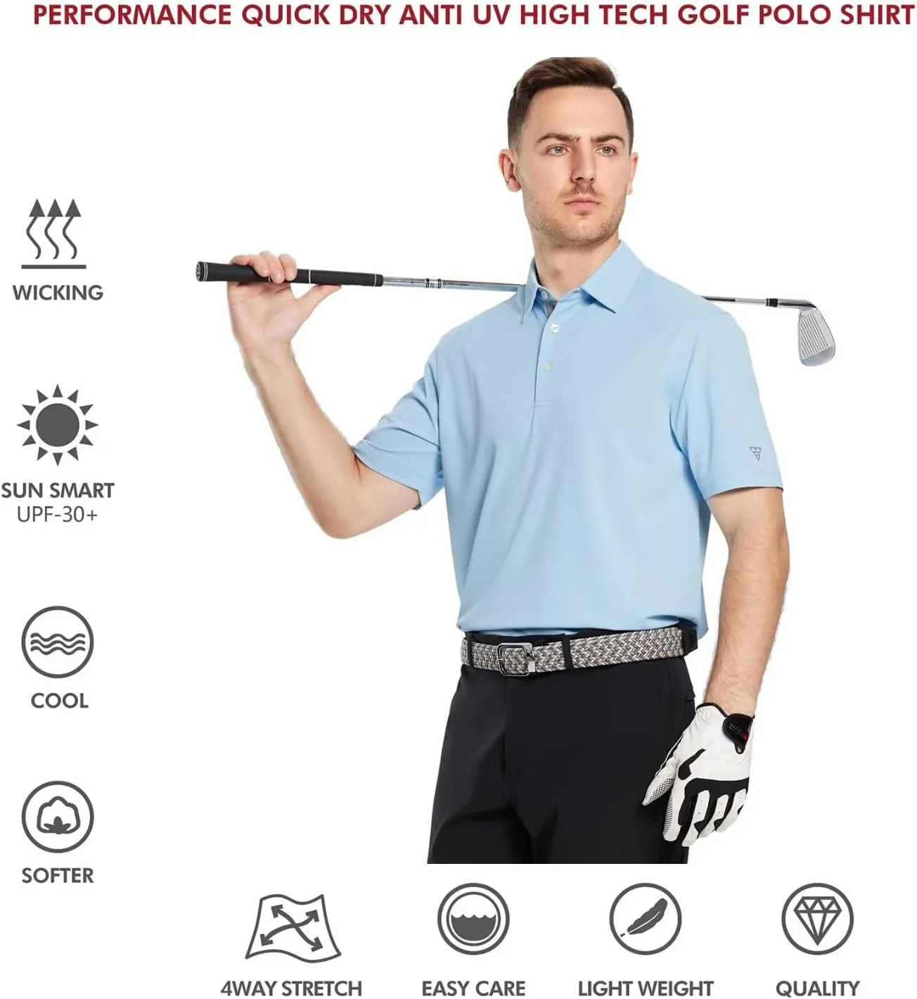 Mens Golf Shirt Short and Long Sleeve Moisture Wicking Dry Fit Performance Solid Casual Pique Golf Polo Shirts for Men