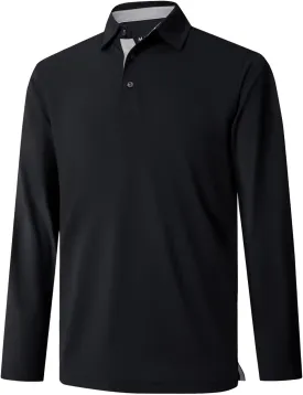 Mens Golf Shirt Short and Long Sleeve Moisture Wicking Dry Fit Performance Solid Casual Pique Golf Polo Shirts for Men