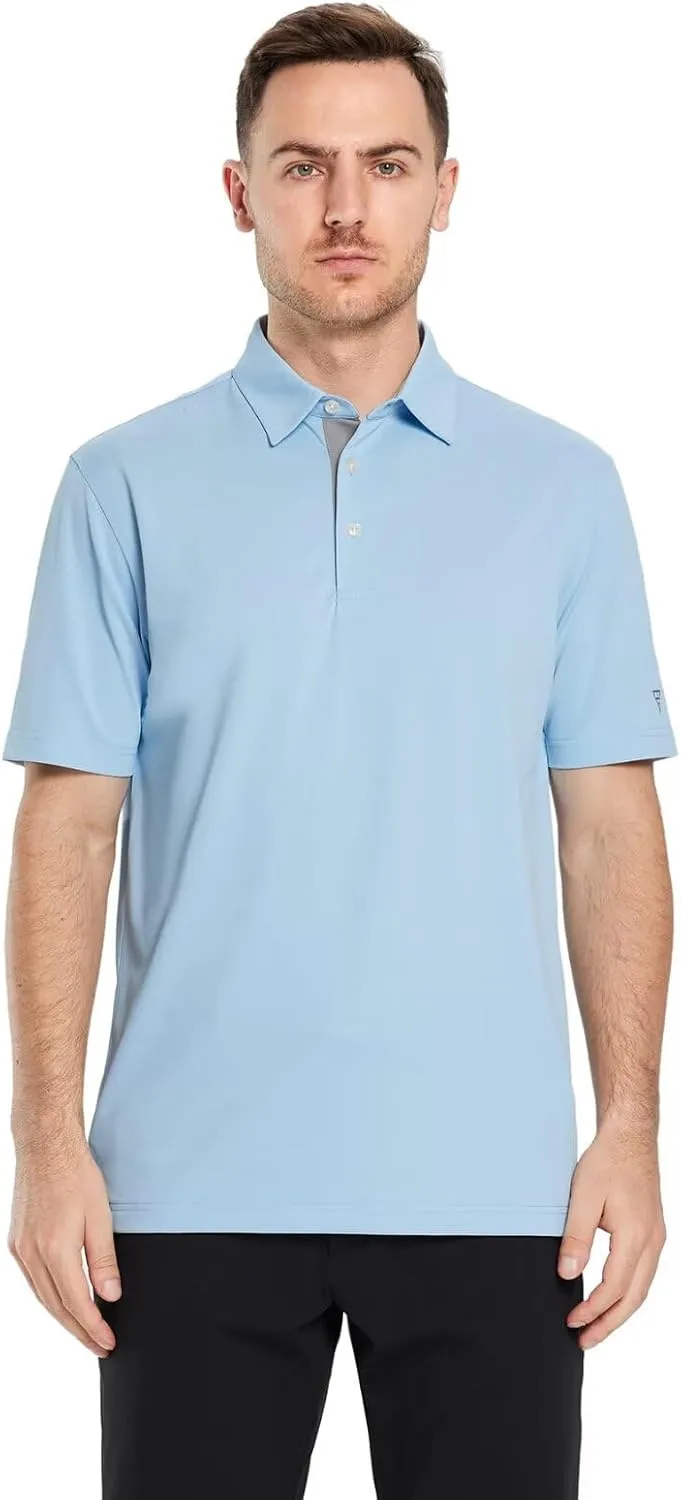 Mens Golf Shirt Short and Long Sleeve Moisture Wicking Dry Fit Performance Solid Casual Pique Golf Polo Shirts for Men