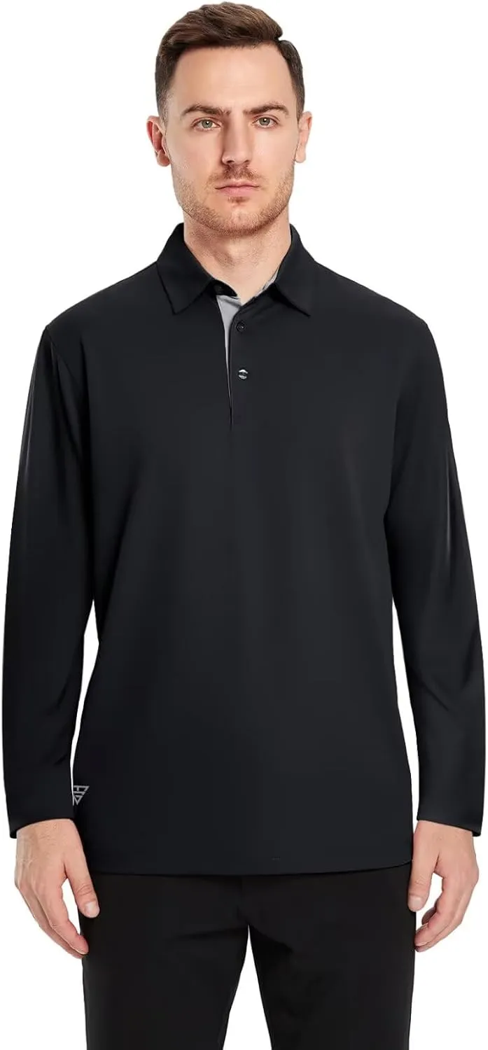 Mens Golf Shirt Short and Long Sleeve Moisture Wicking Dry Fit Performance Solid Casual Pique Golf Polo Shirts for Men