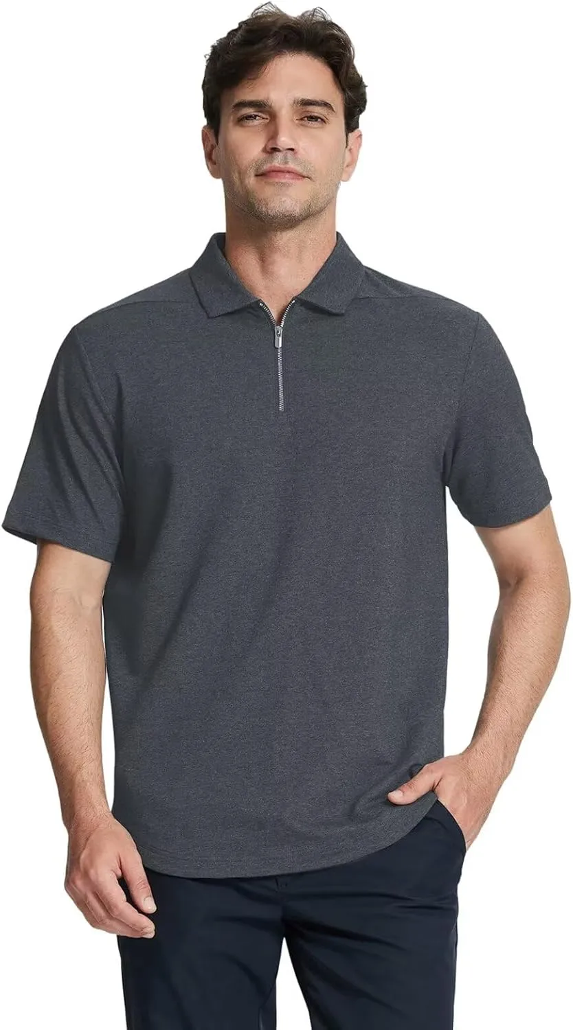 Mens Quarter Zip Polo Shirt Long and Short Sleeve Collared Shirts Moisture Wicking Performance Golf Polo Shirts