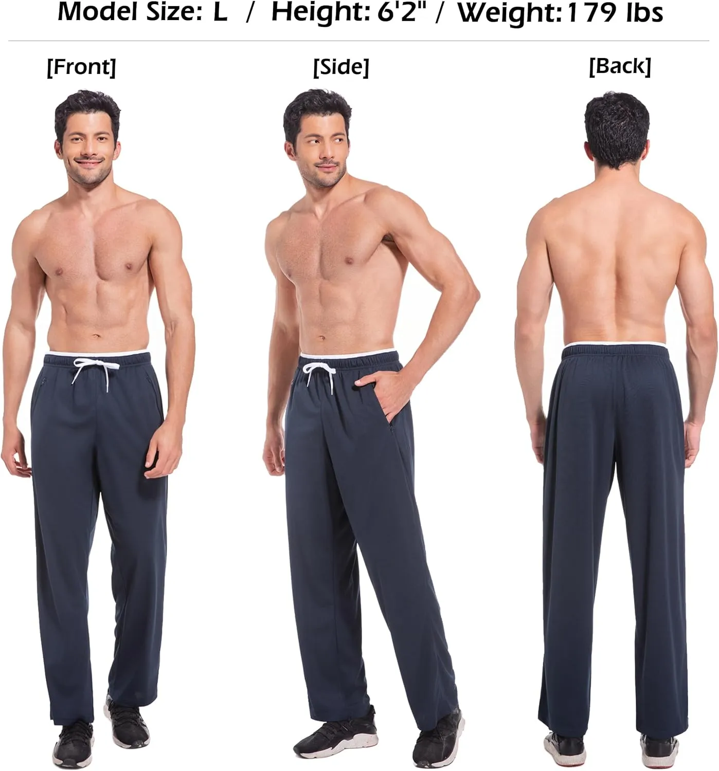 Mens Sweatpants with Zipper Pockets Open Bottom Athletic Pants for Workout,Running,Training,Jogging,Gym