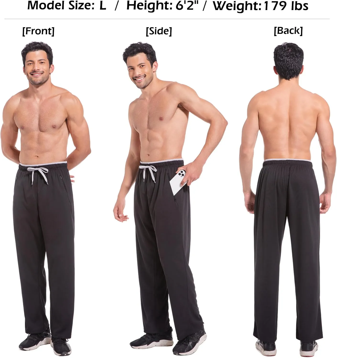 Mens Sweatpants with Zipper Pockets Open Bottom Athletic Pants for Workout,Running,Training,Jogging,Gym