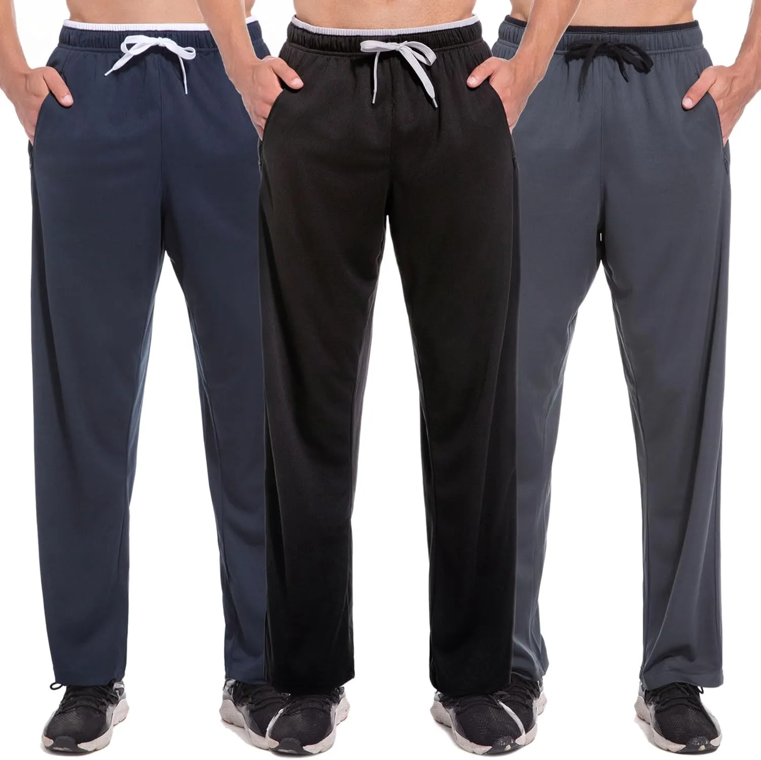 Mens Sweatpants with Zipper Pockets Open Bottom Athletic Pants for Workout,Running,Training,Jogging,Gym