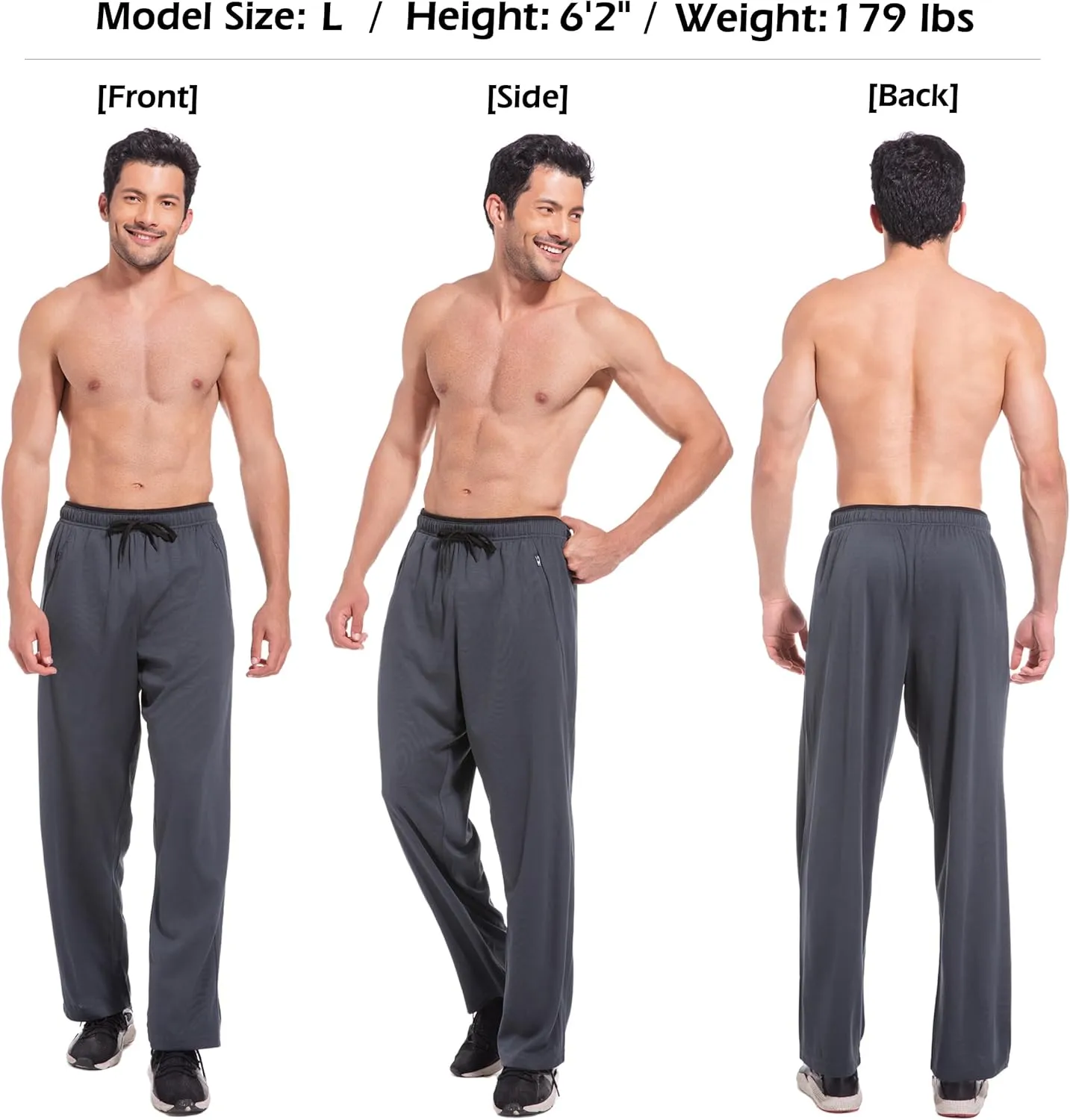 Mens Sweatpants with Zipper Pockets Open Bottom Athletic Pants for Workout,Running,Training,Jogging,Gym
