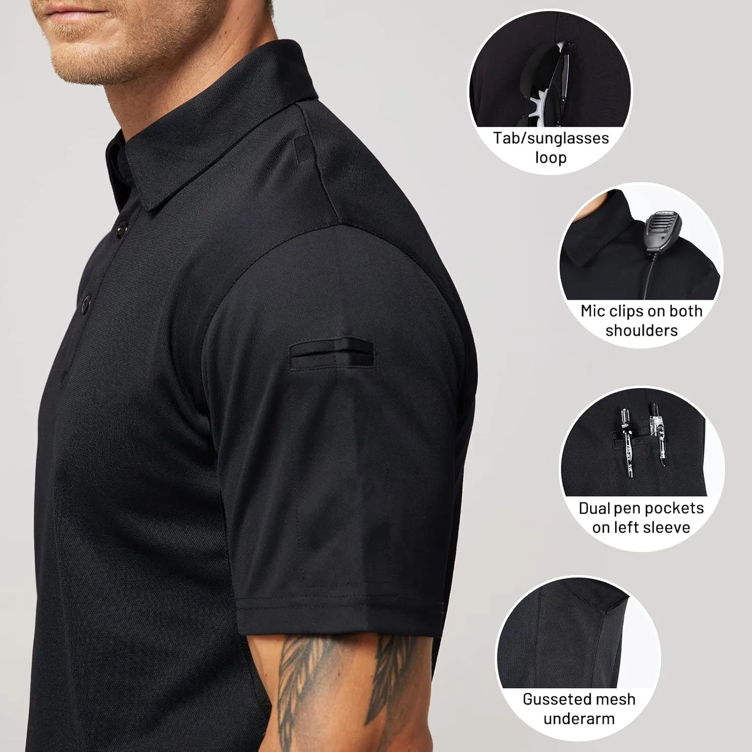 MIER Men's Outdoor Performance Tactical Polo Shirts Short and Long Sleeve, Moisture-Wicking