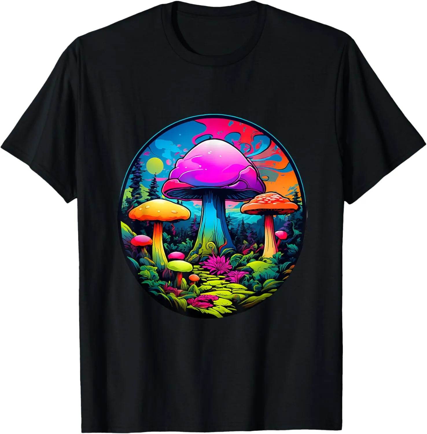 Mushroom Rave Colourful Abstract Goa Trance Music T-Shirt