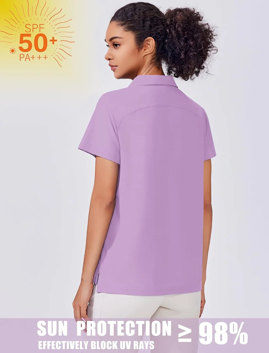PINSPARK Women's Golf Shirt UPF 50  Polo Shirts Short Sleeve Tennis Tops Collared with 3 Button Athletic T Shirt