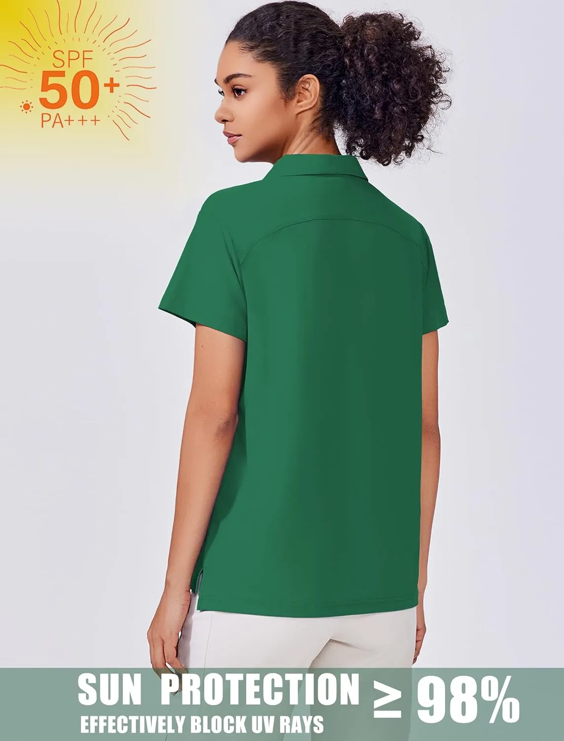 PINSPARK Women's Golf Shirt UPF 50  Polo Shirts Short Sleeve Tennis Tops Collared with 3 Button Athletic T Shirt